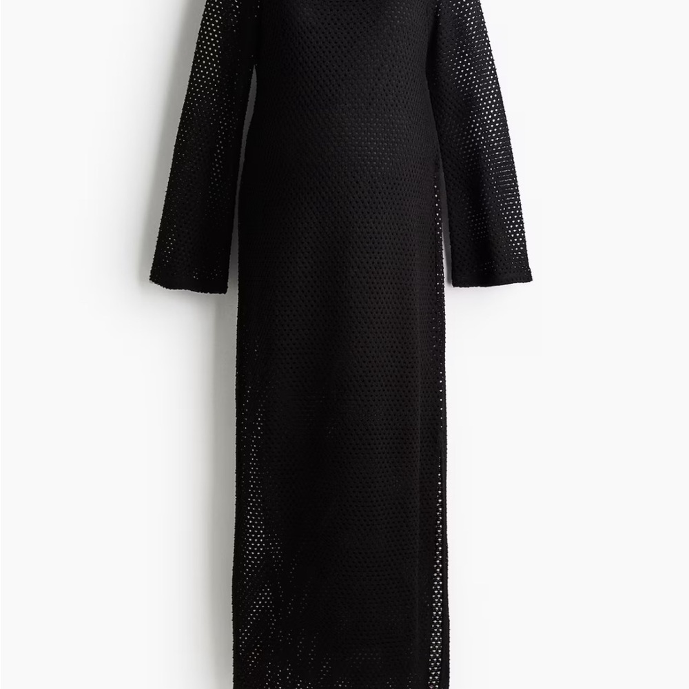 H&M Mama Hole Knit Dress Black Bell Sleeve